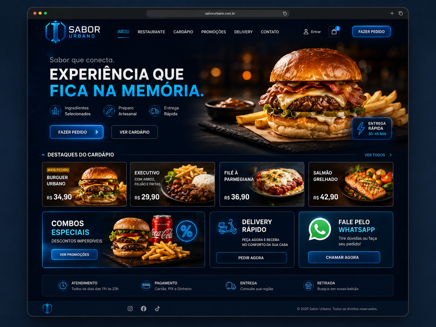 Modelo premium de site para restaurante e delivery